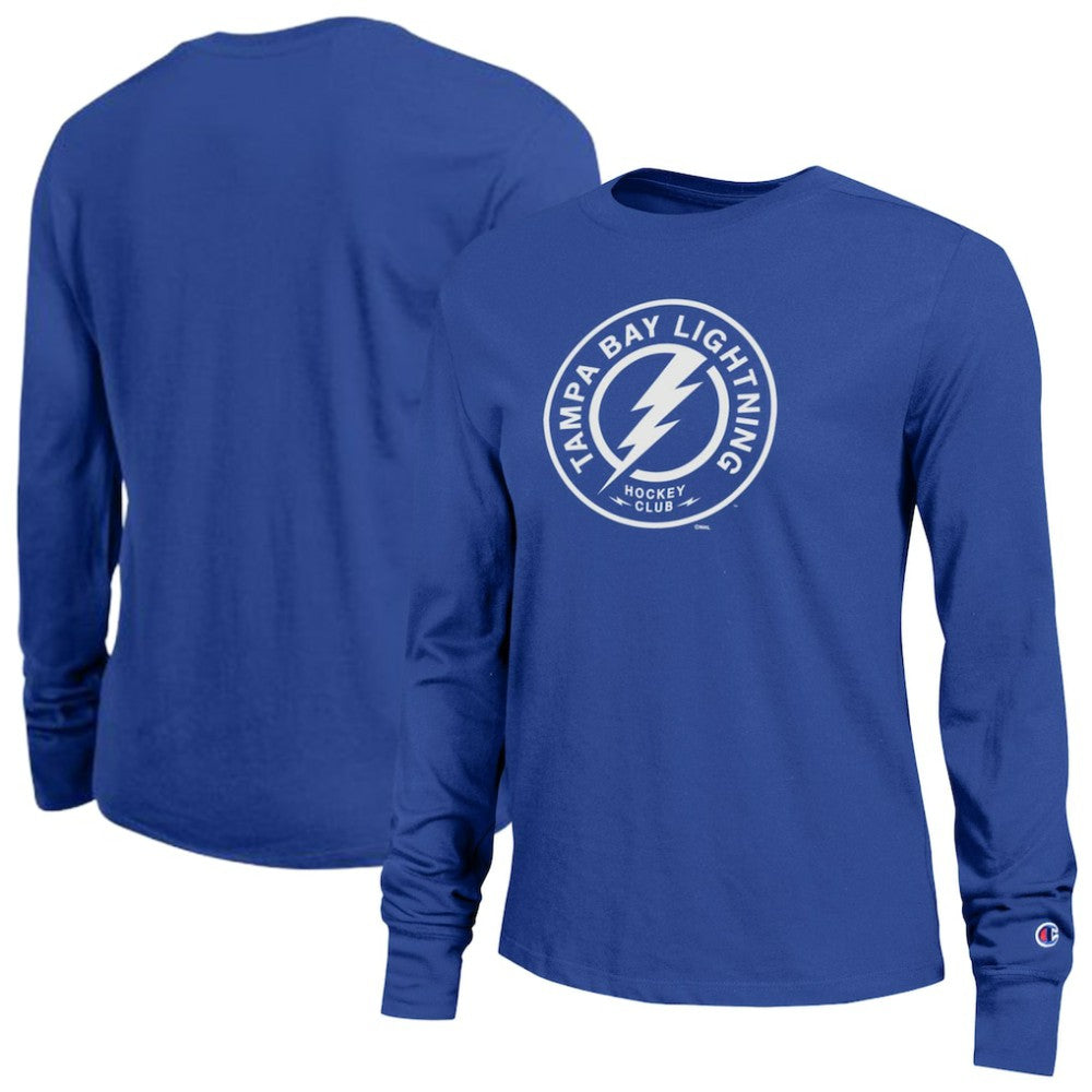 Tampa Bay Lightning Champion Women's Wordmark Lockup Long Sleeve T-Shirt - Royal - NHL 203898305