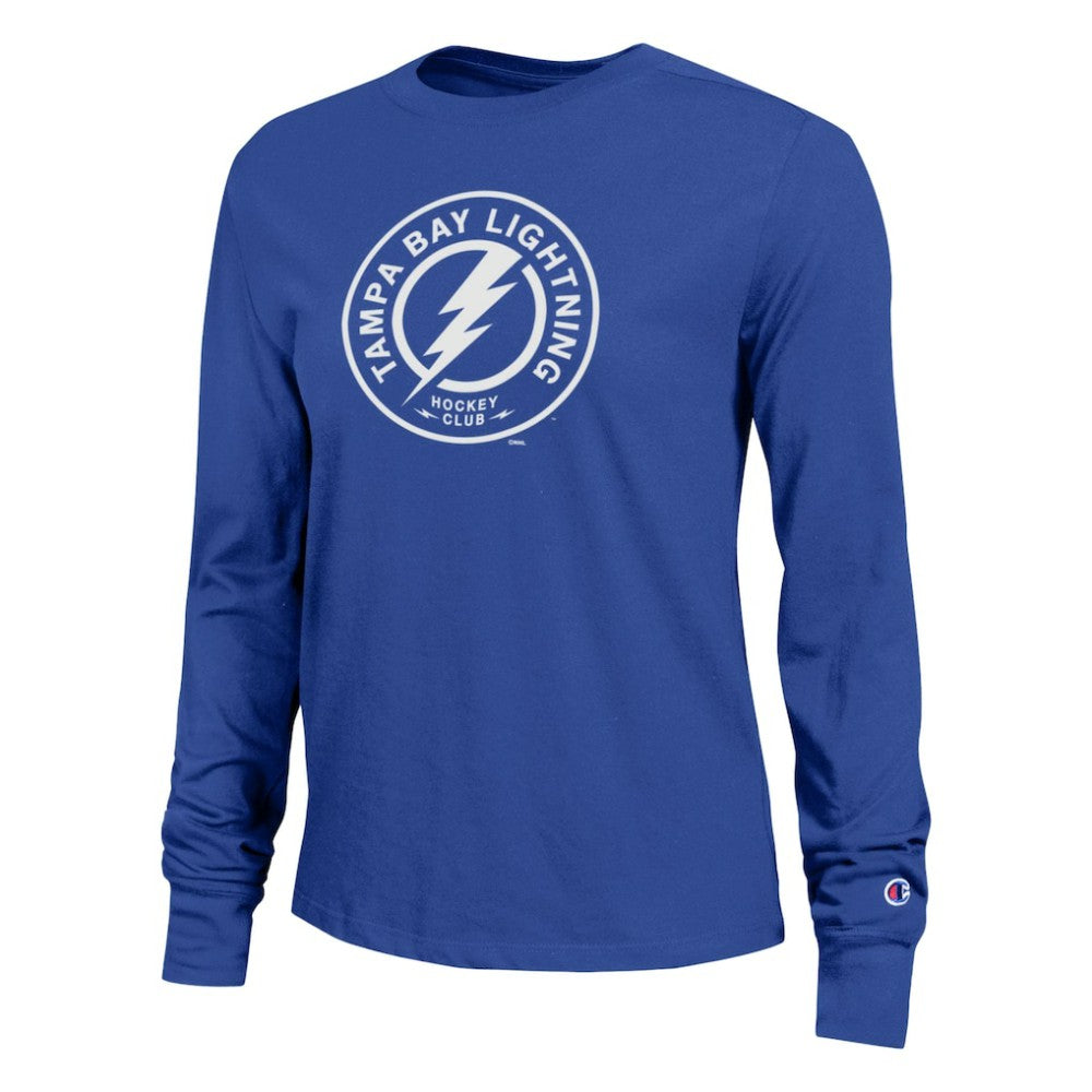 Tampa Bay Lightning Champion Women's Wordmark Lockup Long Sleeve T-Shirt - Royal - NHL 203898305
