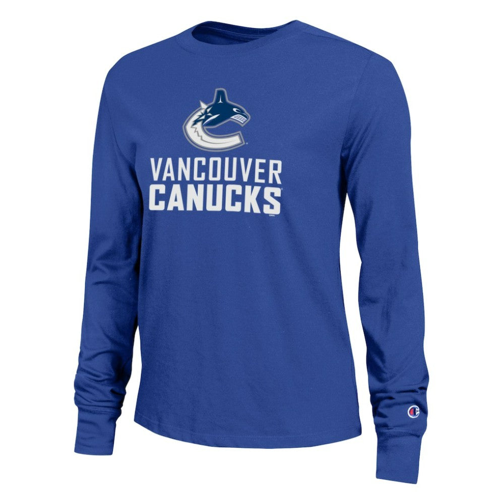 Vancouver Canucks Champion Women's Wordmark Lockup Long Sleeve T-Shirt - Royal - NHL 203898308