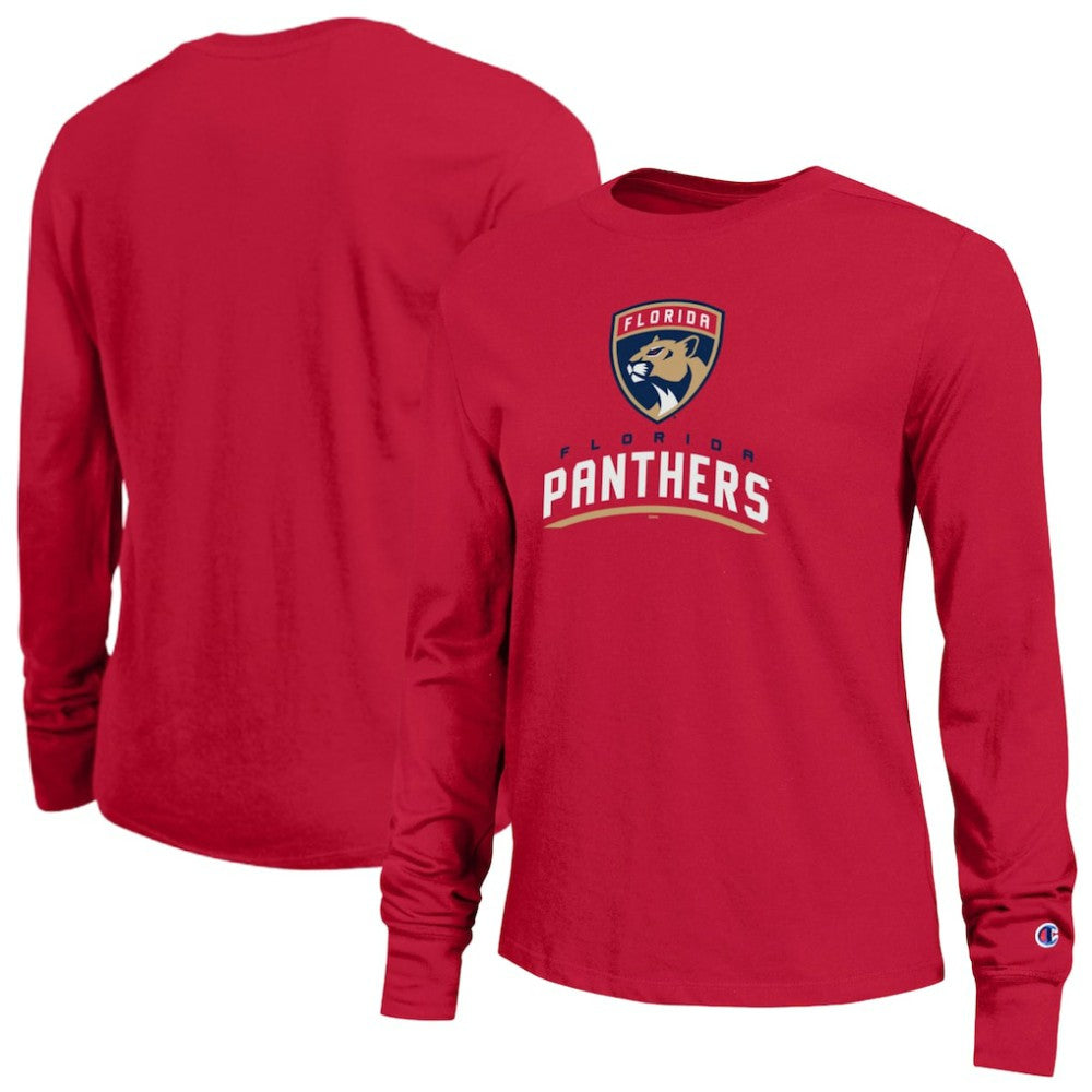 Florida Panthers Champion Women's Wordmark Lockup Long Sleeve T-Shirt - Red - NHL 203898323