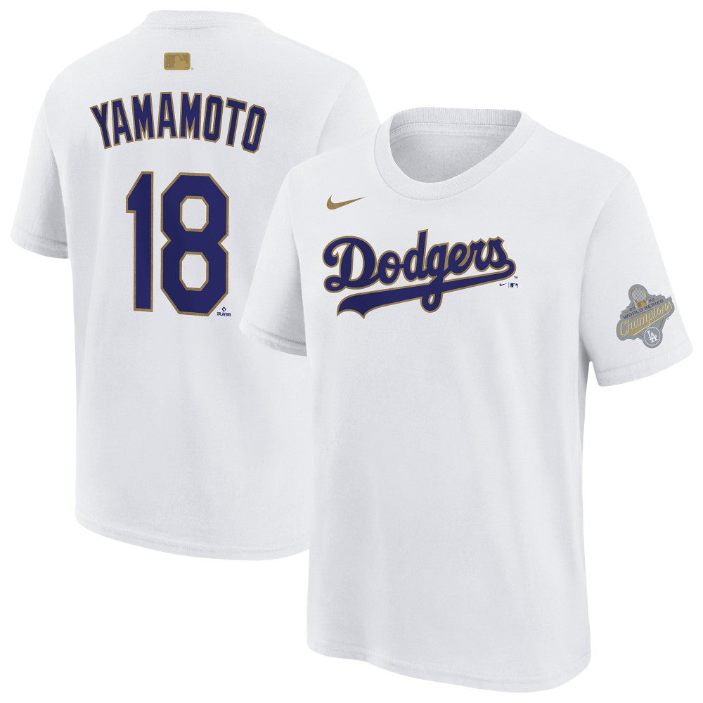 Yoshinobu Yamamoto Los Angeles Dodgers Nike Youth 2026 Gold Collection Name & Number T-Shirt - White - Nike Sale