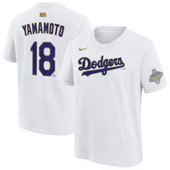 Yoshinobu Yamamoto Los Angeles Dodgers Nike Youth 2026 Gold Collection Name & Number T-Shirt - White - Nike Sale