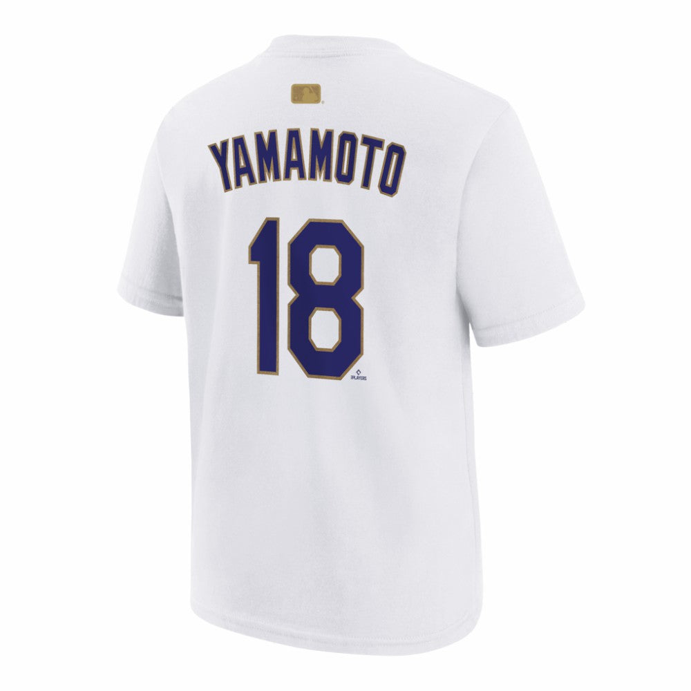 Yoshinobu Yamamoto Los Angeles Dodgers Nike Youth 2026 Gold Collection Name & Number T-Shirt - White - Nike Sale
