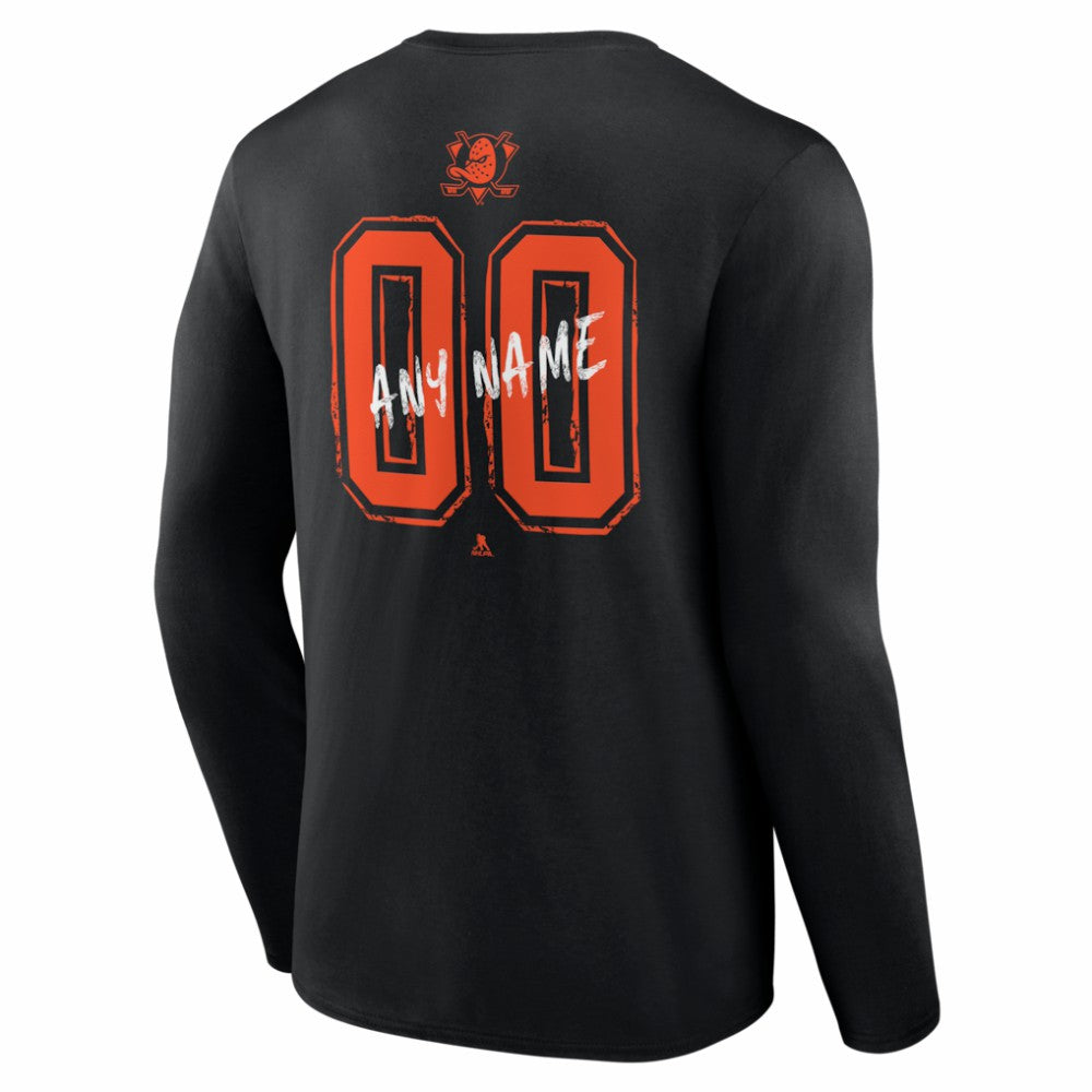 Anaheim Ducks Hustle Personalized Name & Number Long Sleeve T-Shirt - Black - NHL 203920975