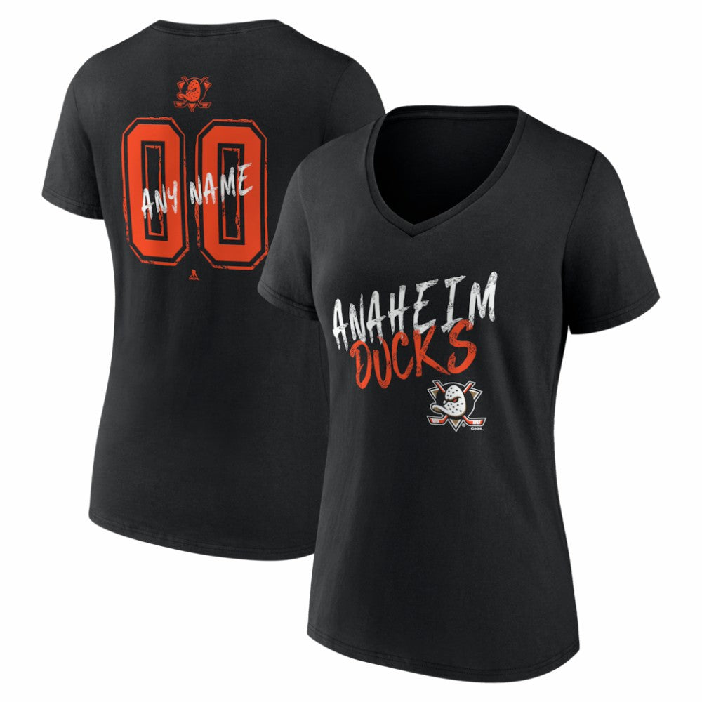 Anaheim Ducks Women's Hustle Personalized Name & Number V-Neck T-Shirt - Black - NHL 203920978