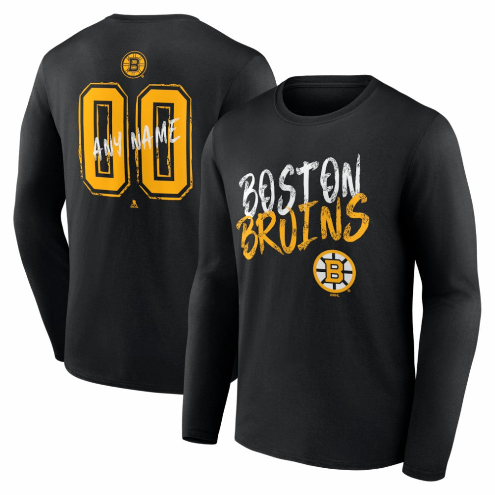 Boston Bruins Hustle Personalized Name & Number Long Sleeve T-Shirt - Black - NHL 203920981