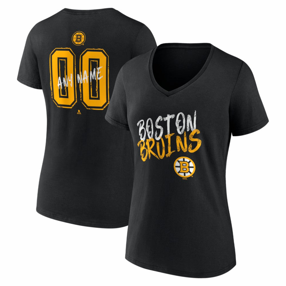 Boston Bruins Women's Hustle Personalized Name & Number V-Neck T-Shirt - Black - NHL 203920984