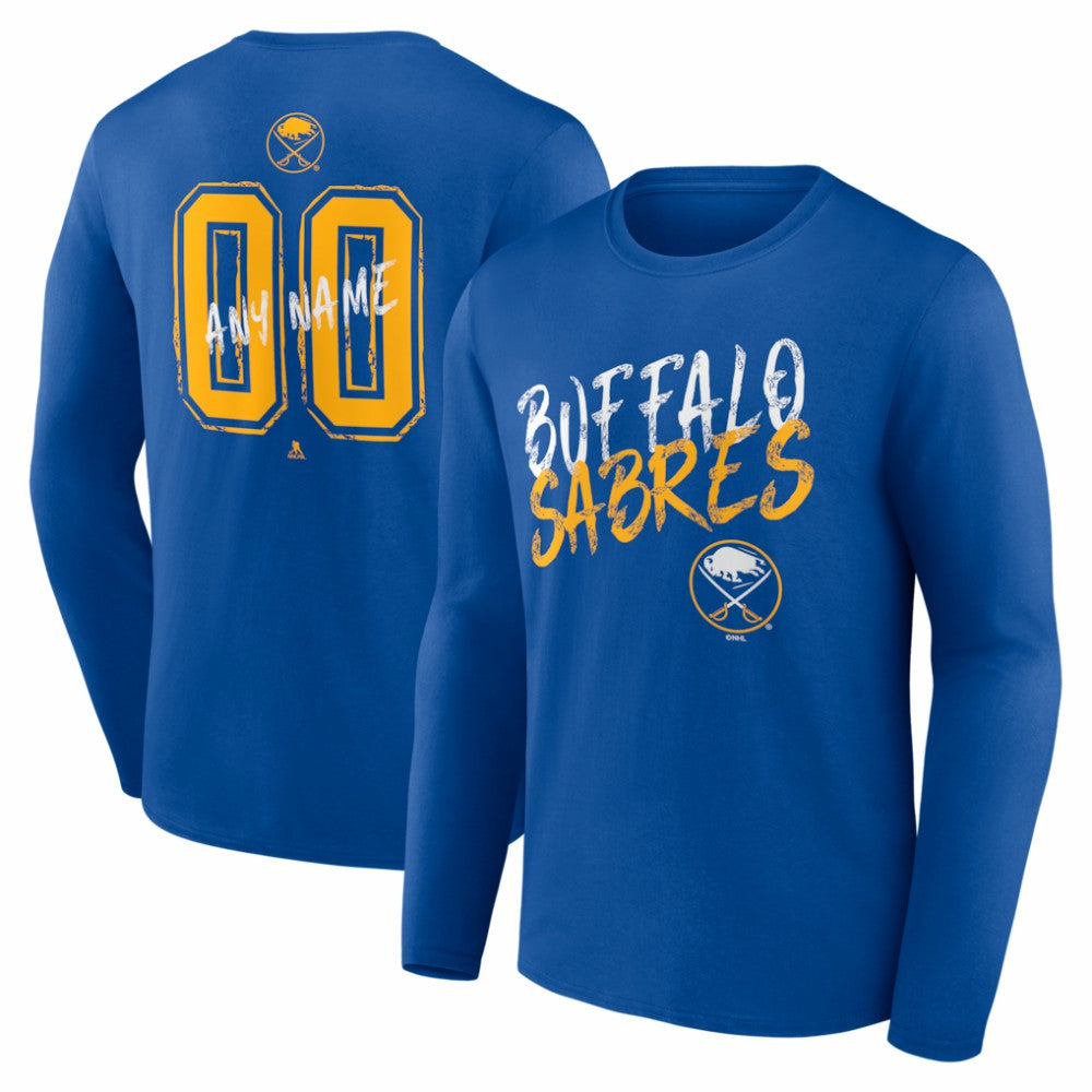 Buffalo Sabres Hustle Personalized Name & Number Long Sleeve T-Shirt - Royal - NHL 203920986