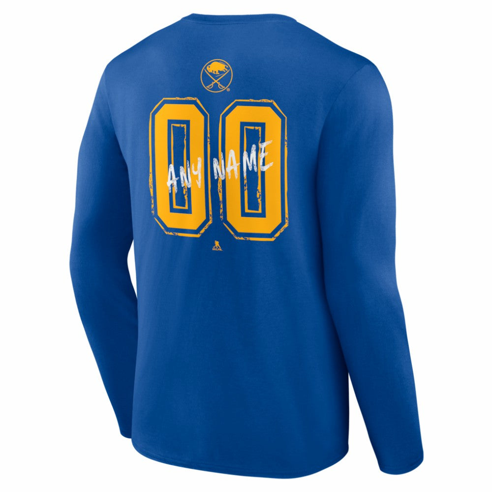 Buffalo Sabres Hustle Personalized Name & Number Long Sleeve T-Shirt - Royal - NHL 203920986