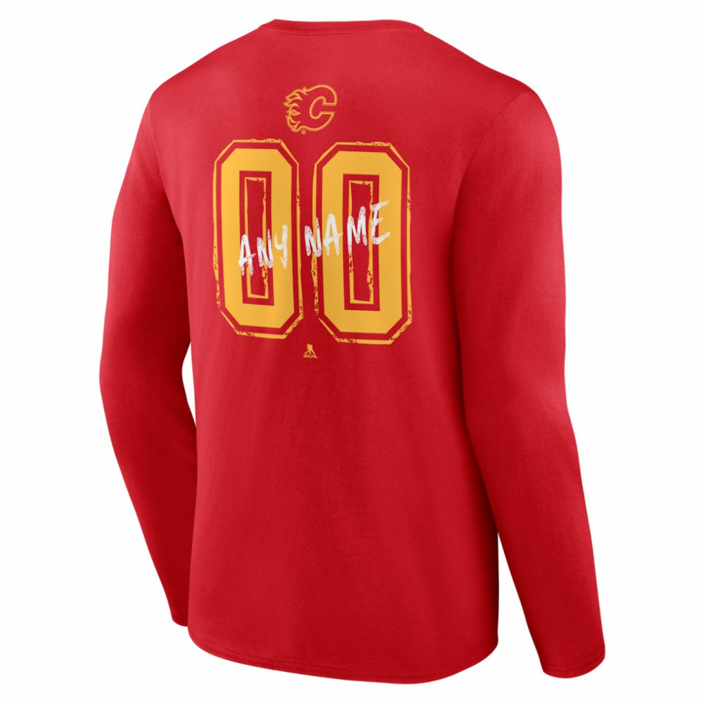 Calgary Flames Hustle Personalized Name & Number Long Sleeve T-Shirt - Red - NHL 203920990