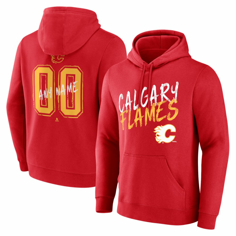 Calgary Flames Hustle Personalized Name & Number Hoodie - Red - NHL 203920991