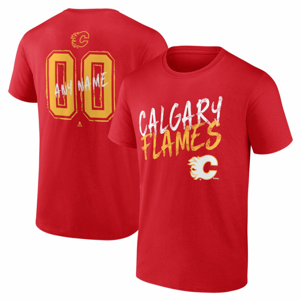 Calgary Flames Hustle Personalized Name & Number T-Shirt - Red - NHL 203920992