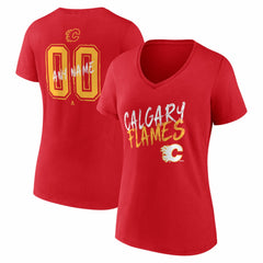 Calgary Flames Women's Hustle Personalized Name & Number V-Neck T-Shirt - Red - NHL 203920994