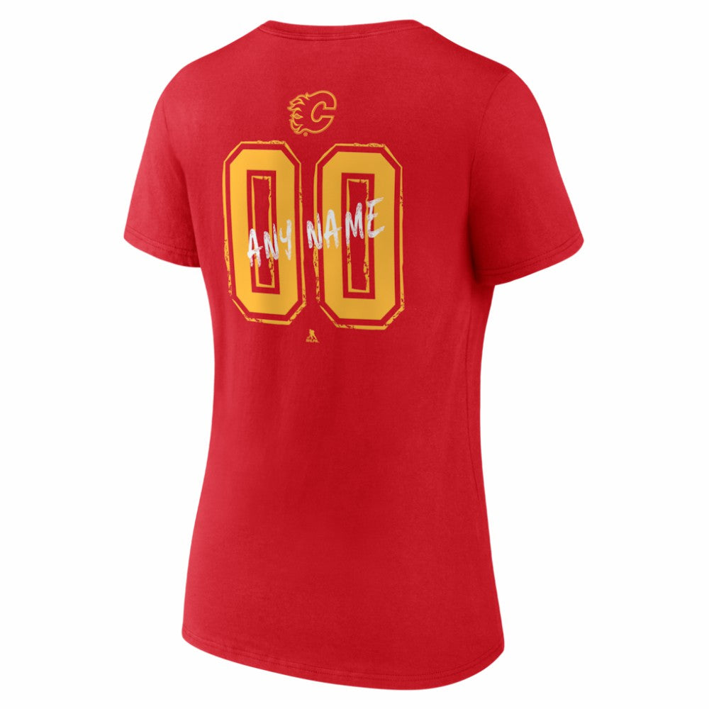 Calgary Flames Women's Hustle Personalized Name & Number V-Neck T-Shirt - Red - NHL 203920994