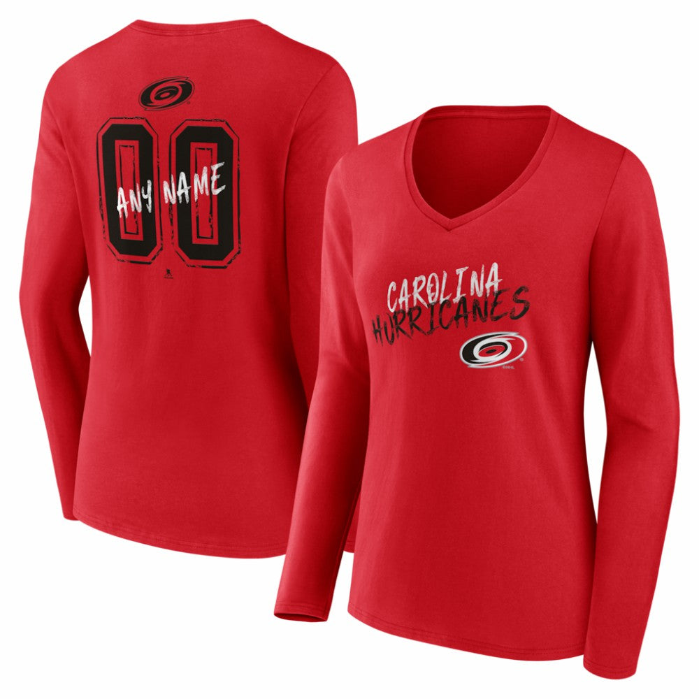 Carolina Hurricanes Women's Hustle Personalized Name & Number Long Sleeve V-Neck T-Shirt - Red - NHL 203920999