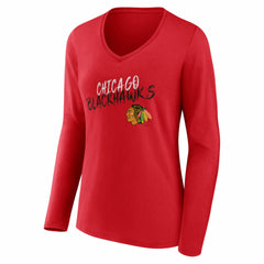 Chicago Blackhawks Women's Hustle Personalized Name & Number Long Sleeve V-Neck T-Shirt - Red - NHL 203921005