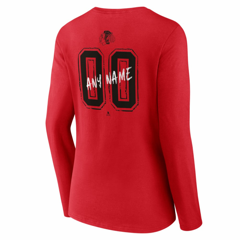 Chicago Blackhawks Women's Hustle Personalized Name & Number Long Sleeve V-Neck T-Shirt - Red - NHL 203921005