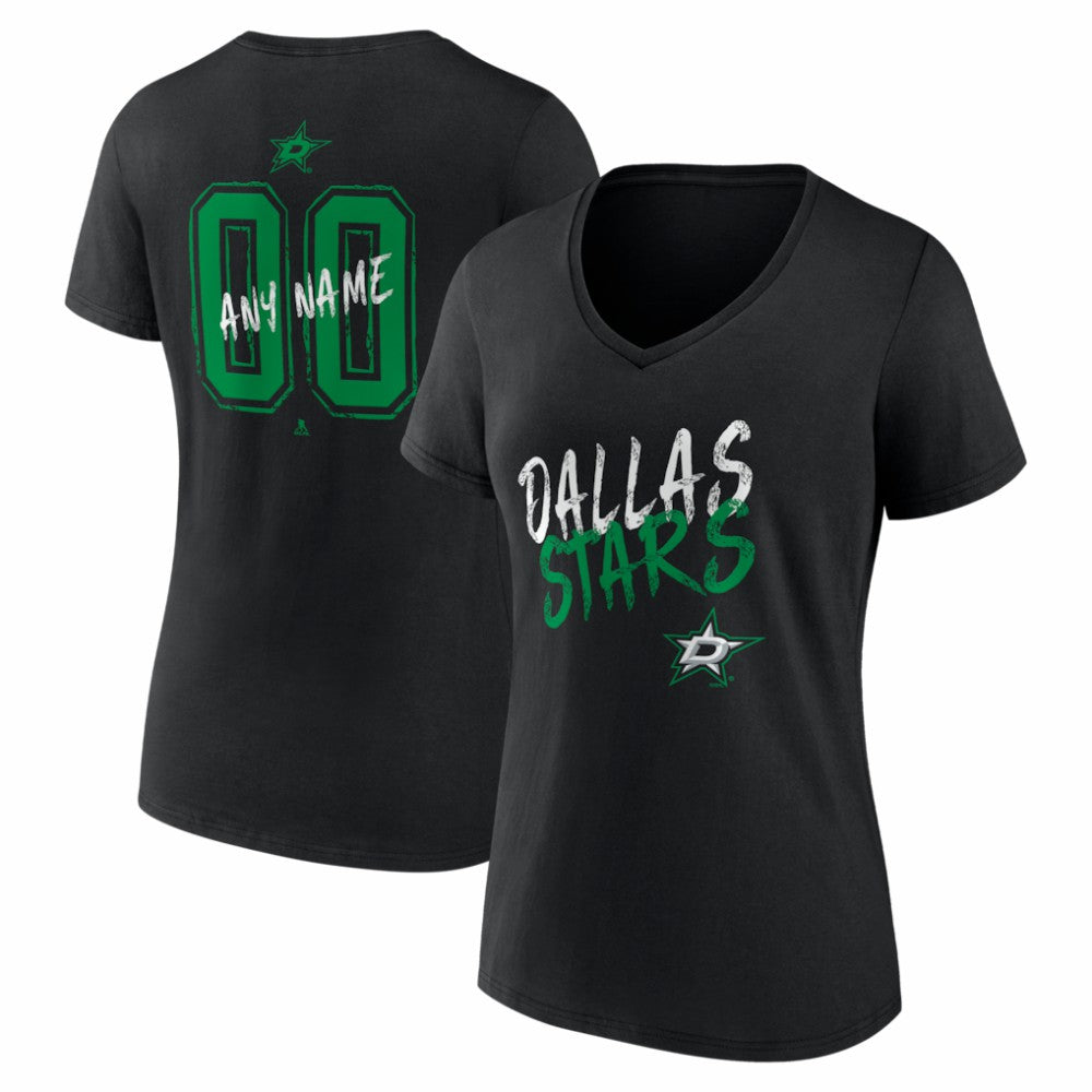 Dallas Stars Women's Hustle Personalized Name & Number V-Neck T-Shirt - Black - NHL 203921024