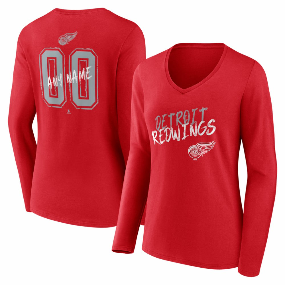Detroit Red Wings Women's Hustle Personalized Name & Number Long Sleeve V-Neck T-Shirt - Red - NHL 203921029