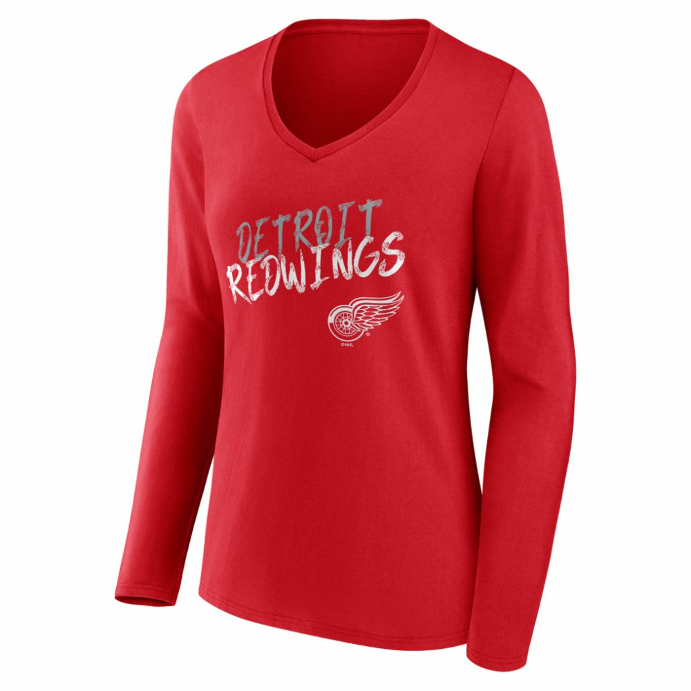 Detroit Red Wings Women's Hustle Personalized Name & Number Long Sleeve V-Neck T-Shirt - Red - NHL 203921029