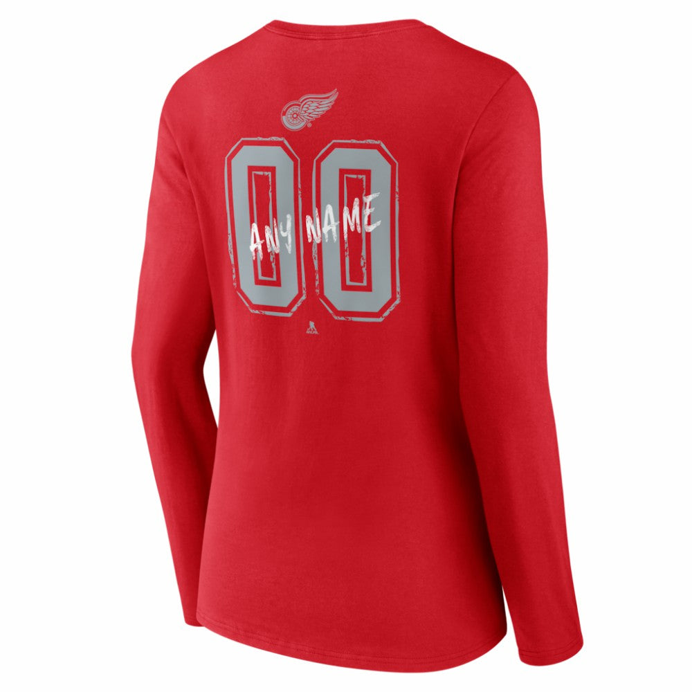 Detroit Red Wings Women's Hustle Personalized Name & Number Long Sleeve V-Neck T-Shirt - Red - NHL 203921029