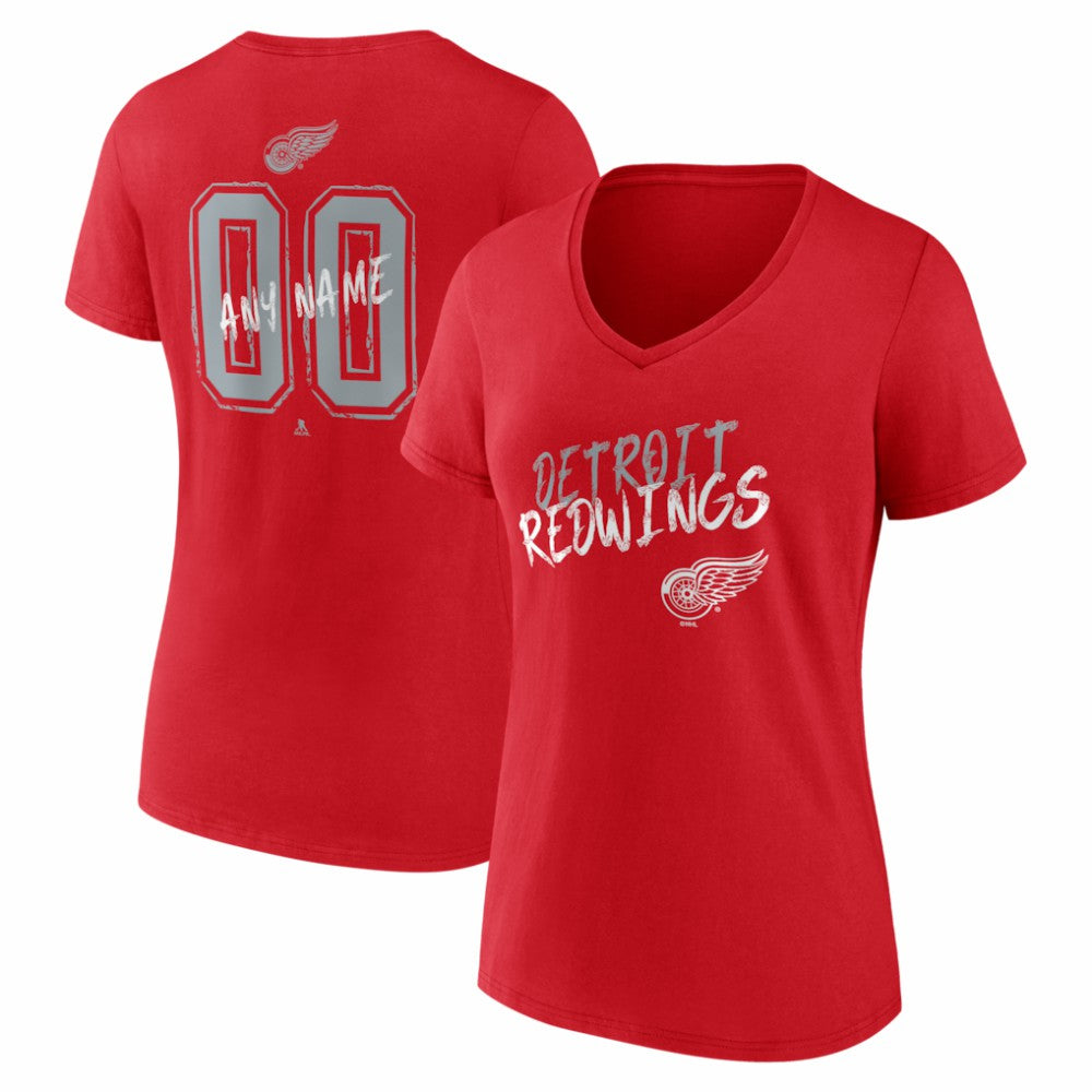 Detroit Red Wings Women's Hustle Personalized Name & Number V-Neck T-Shirt - Red - NHL 203921030