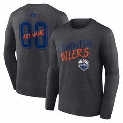Edmonton Oilers Hustle Personalized Name & Number Long Sleeve T-Shirt - Charcoal - NHL 203921032
