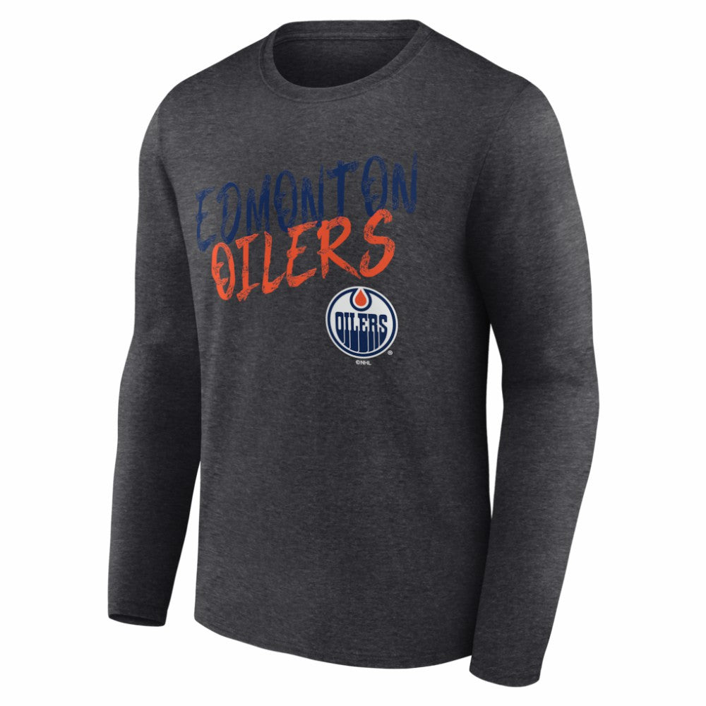 Edmonton Oilers Hustle Personalized Name & Number Long Sleeve T-Shirt - Charcoal - NHL 203921032
