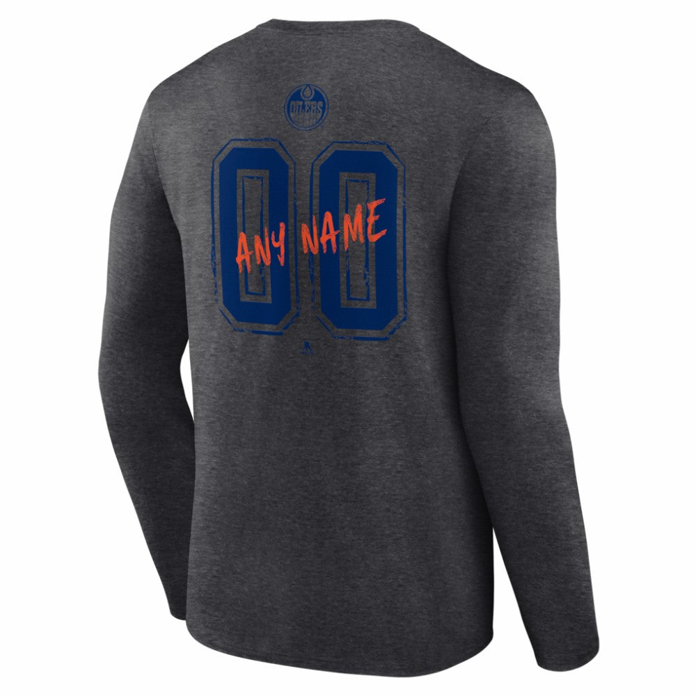 Edmonton Oilers Hustle Personalized Name & Number Long Sleeve T-Shirt - Charcoal - NHL 203921032