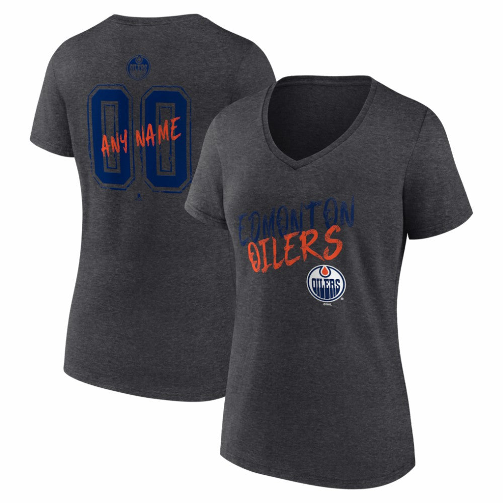 Edmonton Oilers Women's Hustle Personalized Name & Number V-Neck T-Shirt - Charcoal - NHL 203921035