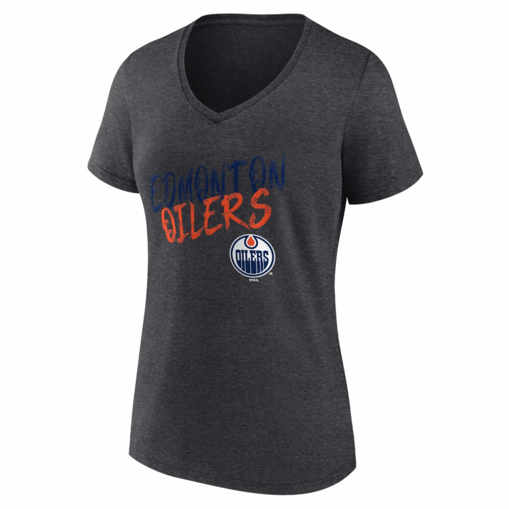 Edmonton Oilers Women's Hustle Personalized Name & Number V-Neck T-Shirt - Charcoal - NHL 203921035