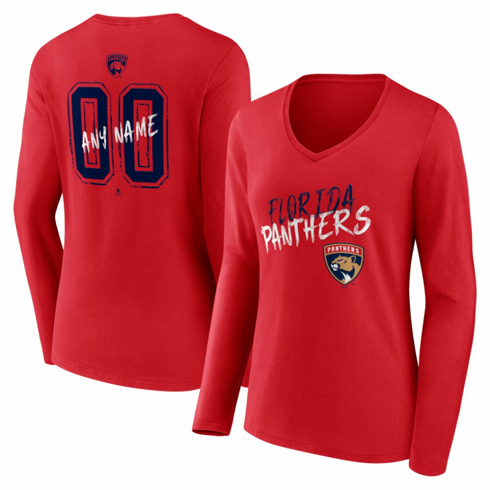 Florida Panthers Women's Hustle Personalized Name & Number Long Sleeve V-Neck T-Shirt - Red - NHL 203921040