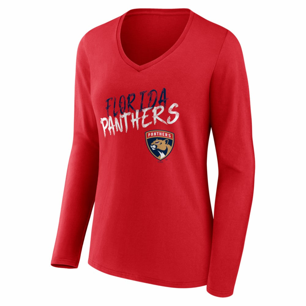 Florida Panthers Women's Hustle Personalized Name & Number Long Sleeve V-Neck T-Shirt - Red - NHL 203921040