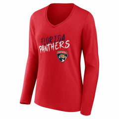 Florida Panthers Women's Hustle Personalized Name & Number Long Sleeve V-Neck T-Shirt - Red - NHL 203921040