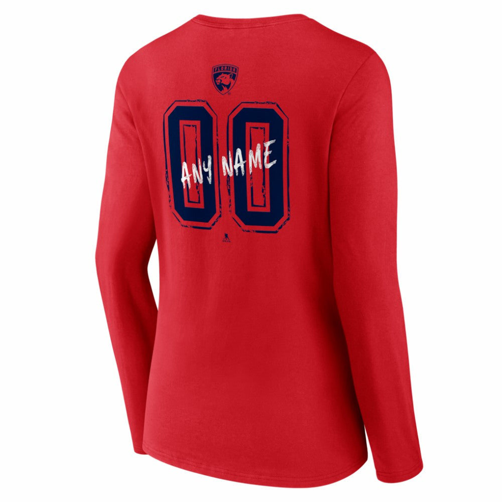 Florida Panthers Women's Hustle Personalized Name & Number Long Sleeve V-Neck T-Shirt - Red - NHL 203921040