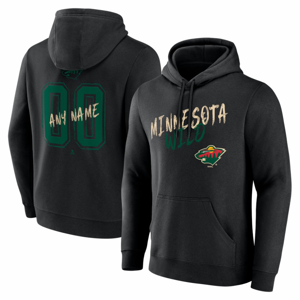 Minnesota Wild Big & Tall Hustle Personalized Name & Number Hoodie - Black - NHL 203921048