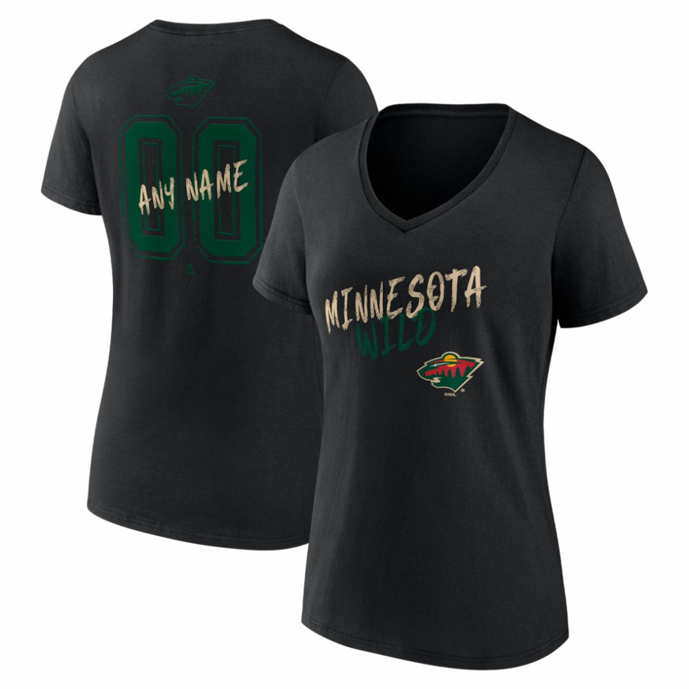 Minnesota Wild Women's Hustle Personalized Name & Number V-Neck T-Shirt - Black - NHL 203921053