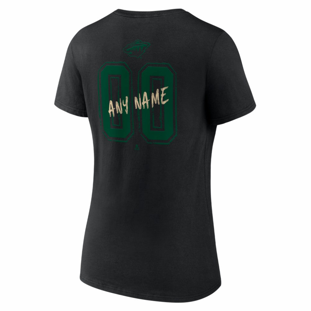 Minnesota Wild Women's Hustle Personalized Name & Number V-Neck T-Shirt - Black - NHL 203921053