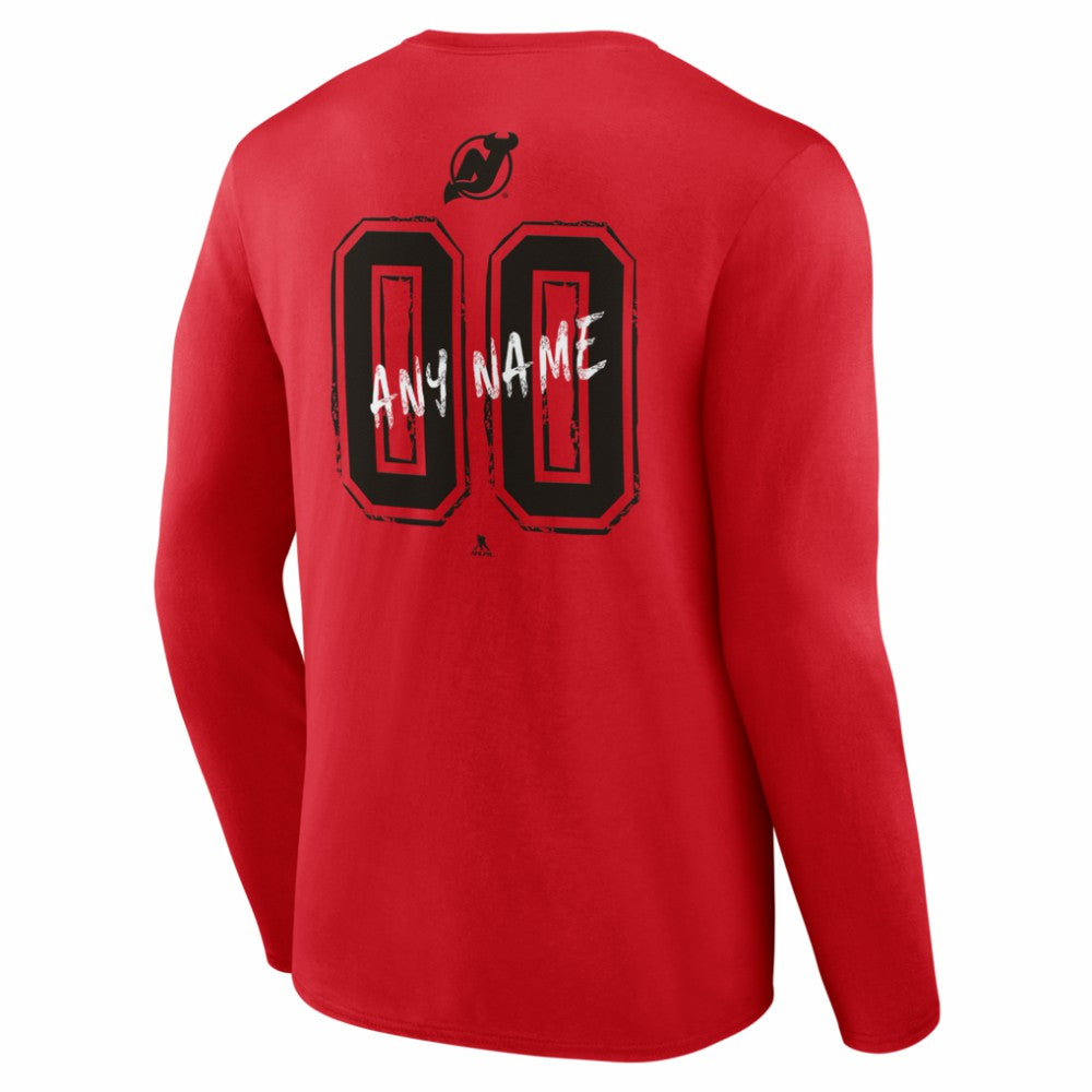 New Jersey Devils Hustle Personalized Name & Number Long Sleeve T-Shirt - Red - NHL 203921067