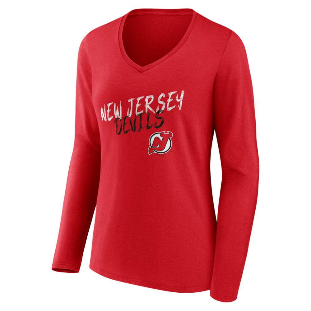 New Jersey Devils Women's Hustle Personalized Name & Number Long Sleeve V-Neck T-Shirt - Red - NHL 203921070