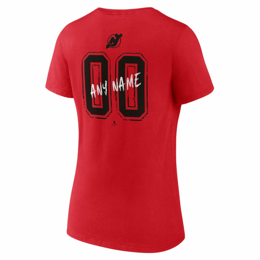 New Jersey Devils Women's Hustle Personalized Name & Number V-Neck T-Shirt - Red - NHL 203921071