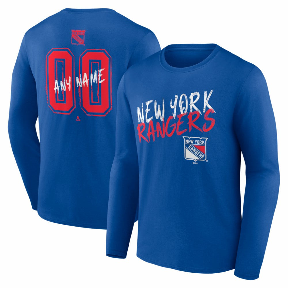 New York Rangers Hustle Personalized Name & Number Long Sleeve T-Shirt - Blue - NHL 203921077
