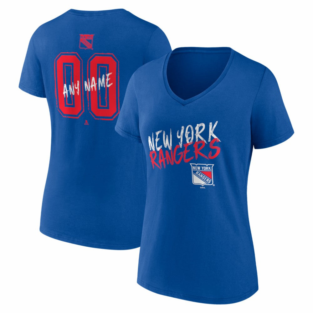 New York Rangers Women's Hustle Personalized Name & Number V-Neck T-Shirt - Blue - NHL 203921079
