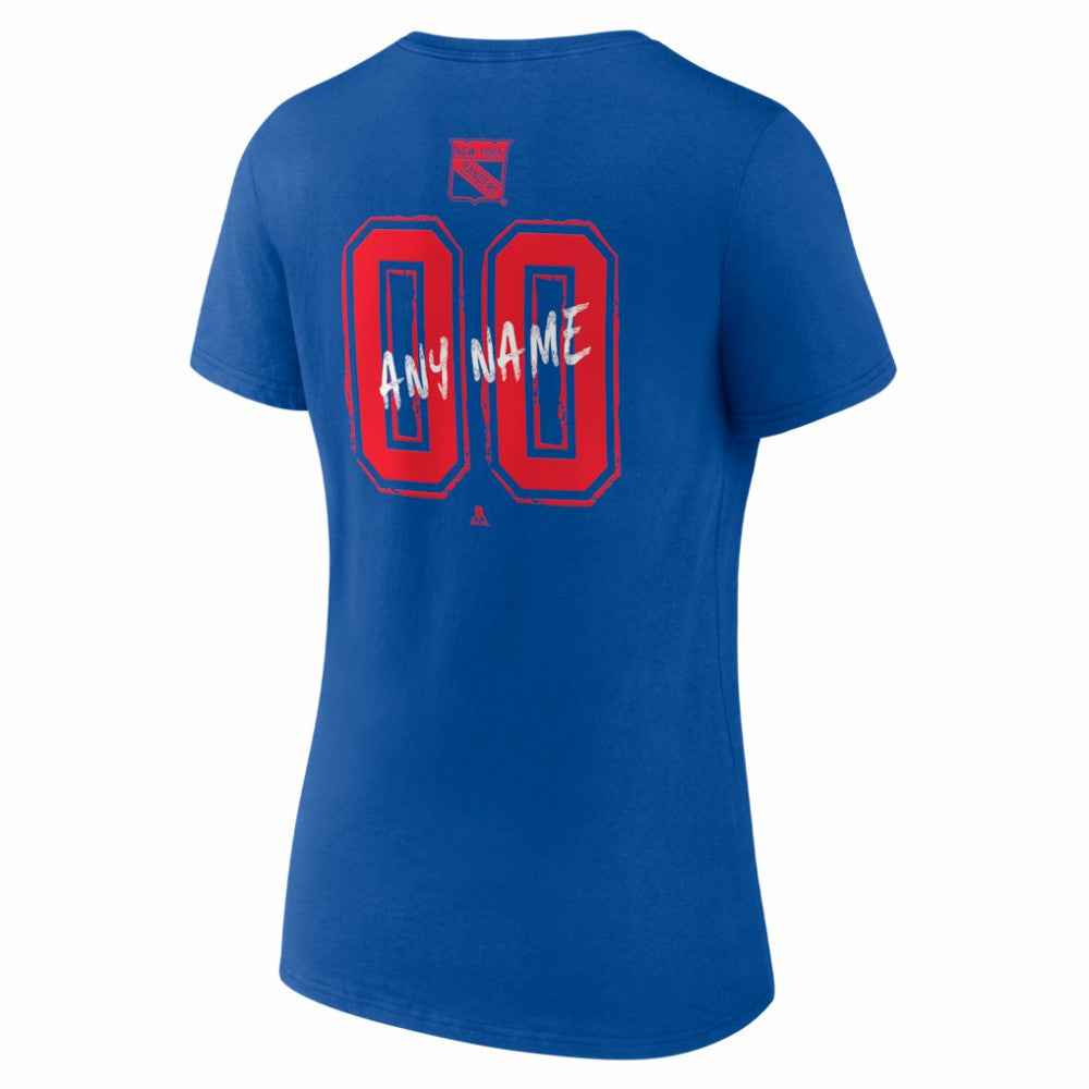 New York Rangers Women's Hustle Personalized Name & Number V-Neck T-Shirt - Blue - NHL 203921079