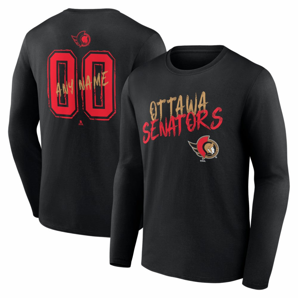 Ottawa Senators Hustle Personalized Name & Number Long Sleeve T-Shirt - Black - NHL 203921082