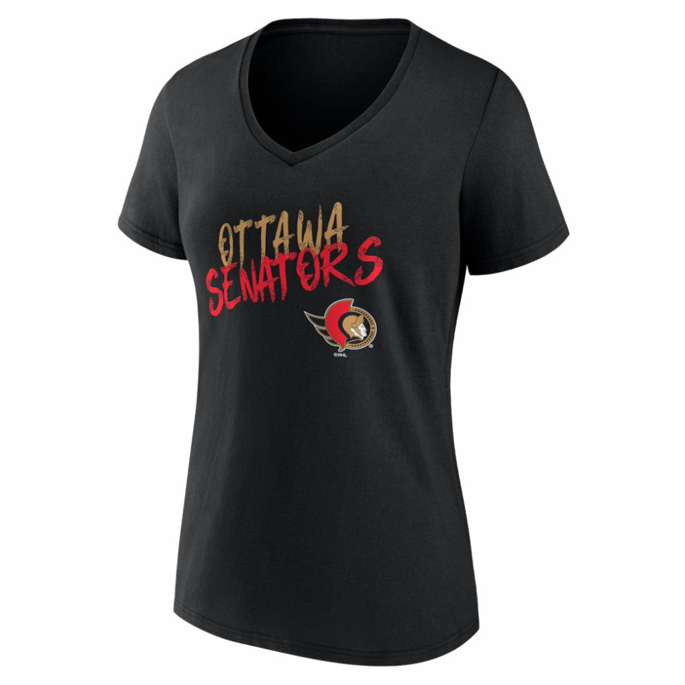 Ottawa Senators Women's Hustle Personalized Name & Number V-Neck T-Shirt - Black - NHL 203921085