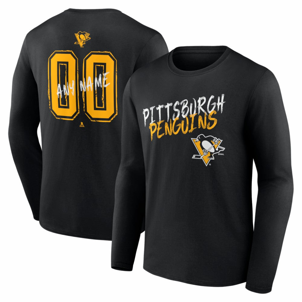 Pittsburgh Penguins Hustle Personalized Name & Number Long Sleeve T-Shirt - Black - NHL 203921094