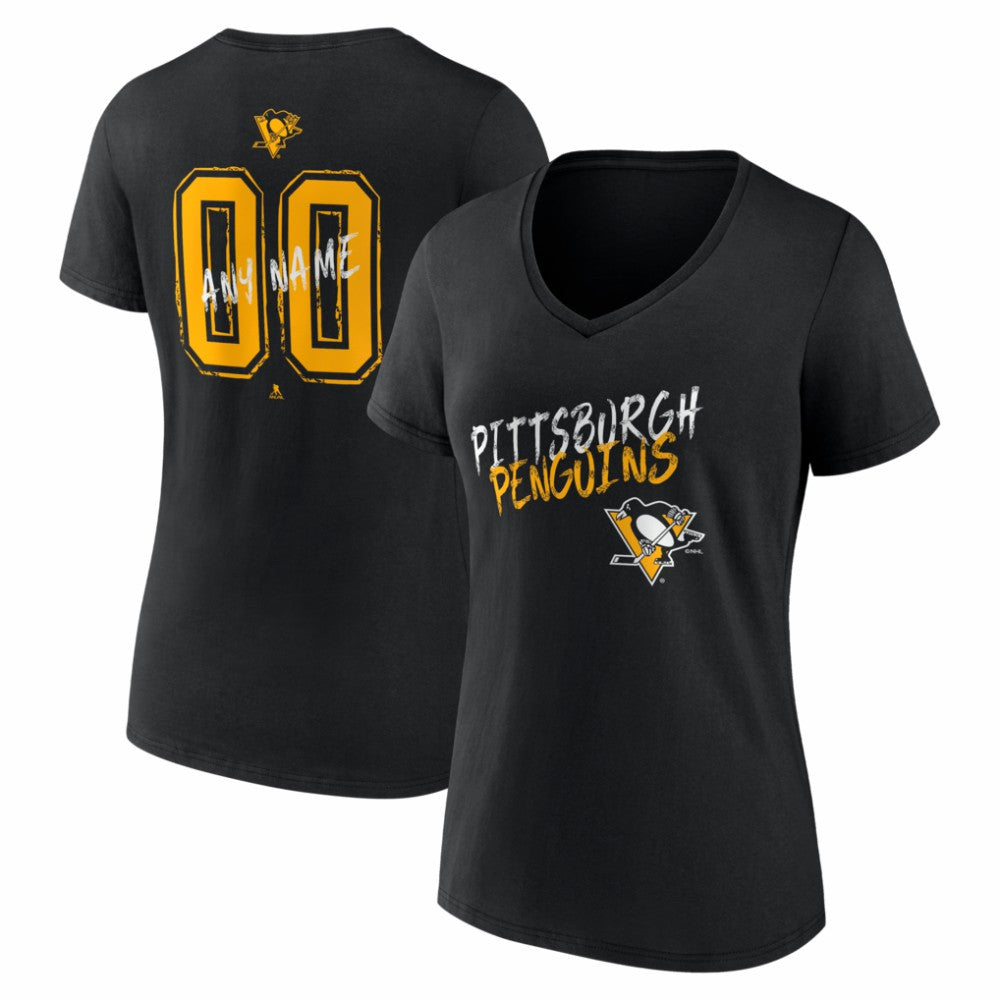 Pittsburgh Penguins Women's Hustle Personalized Name & Number V-Neck T-Shirt - Black - NHL 203921097