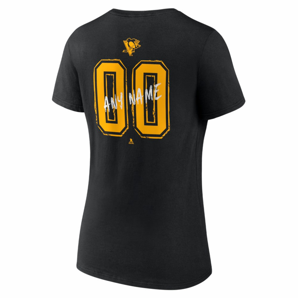 Pittsburgh Penguins Women's Hustle Personalized Name & Number V-Neck T-Shirt - Black - NHL 203921097