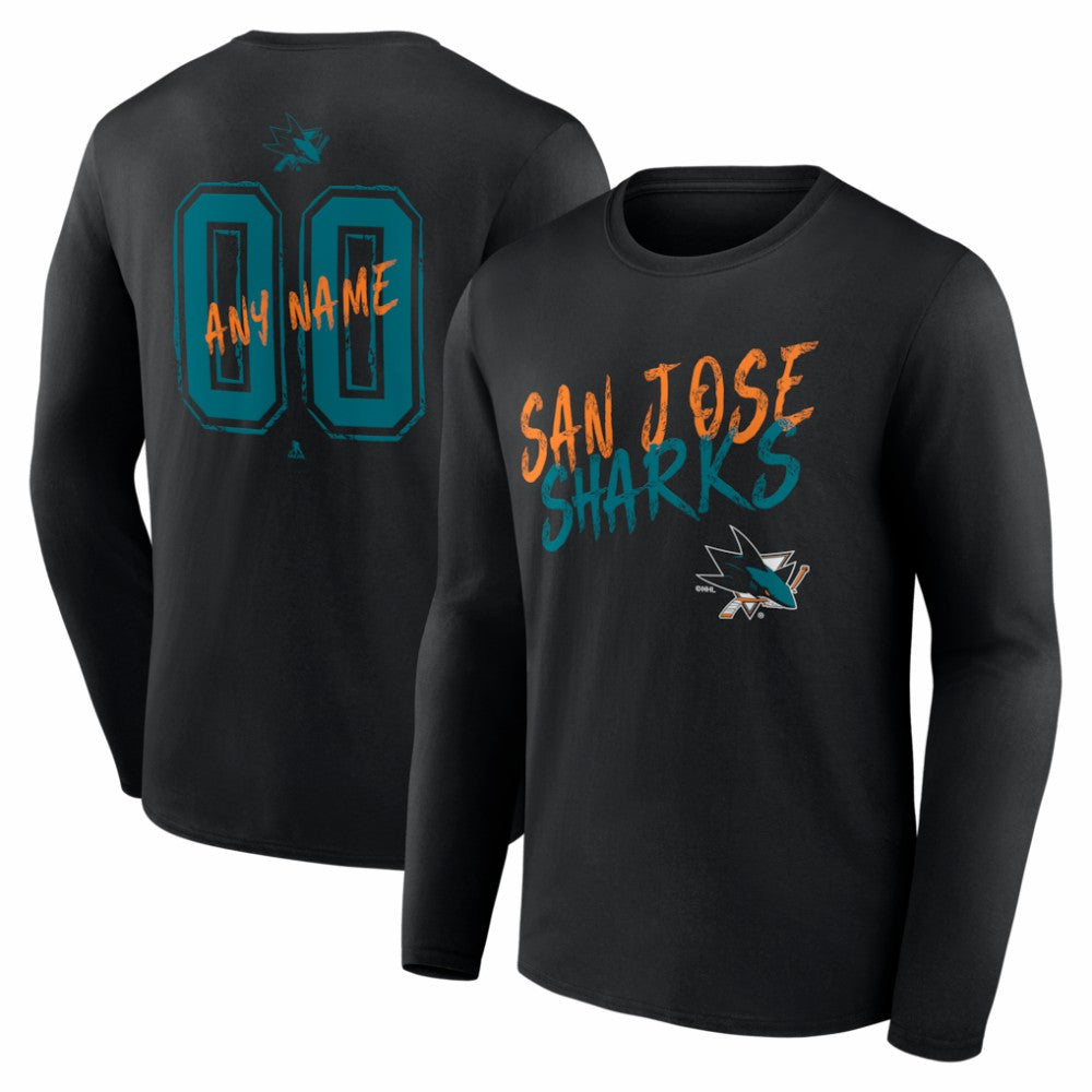 San Jose Sharks Hustle Personalized Name & Number Long Sleeve T-Shirt - Black - NHL 203921100